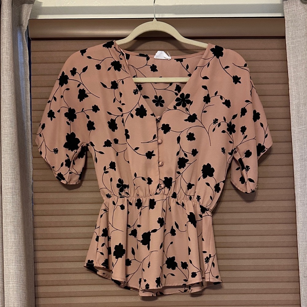 Floral Print Women's Top - Black and Tan